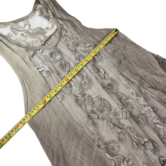 Lace Embroidered Tunic Tank Top Women's Large Taupe Whimsigoth Fairy Festival - Picture 13 of 14